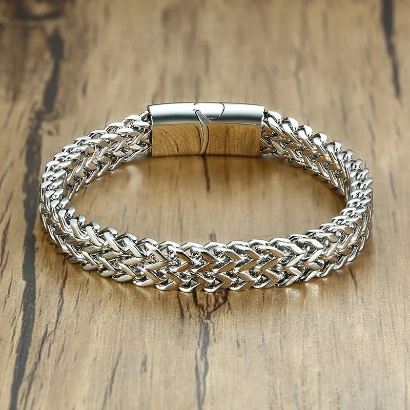 Men's Stainless Steel Double Layer Wide Chain Fashion Neutral Titanium Steel Thick Bracelet