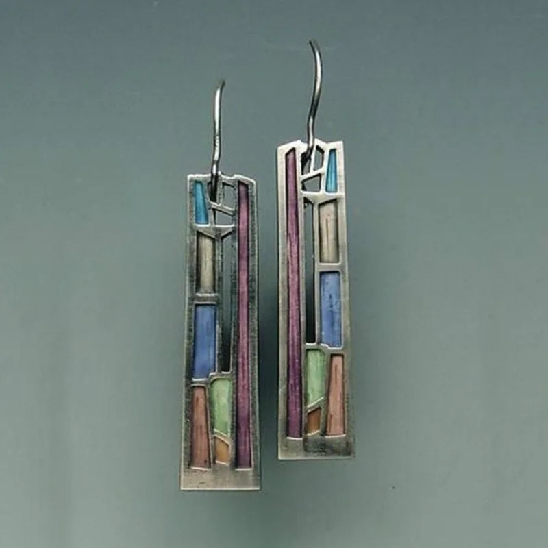 Vintage Colorful Silver Earrings