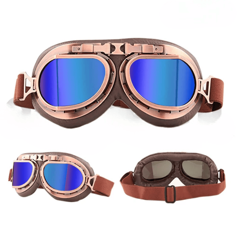 Vintage Aviator Motorcycle Goggles, One Size, Copper Color Frame, Yellow Lens