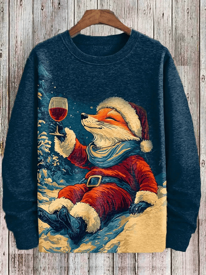 Men's Christmas Otter Drinks Coffee Color Block Art Print Knit Sweatshirt