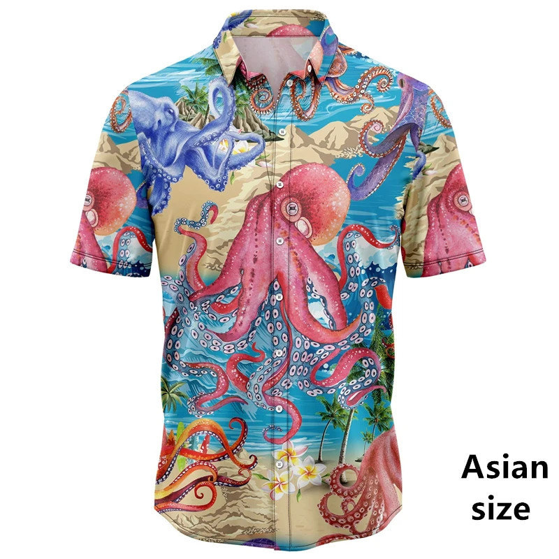 Men's Casual Japanese Art Ocean Octopus Printed Shirt