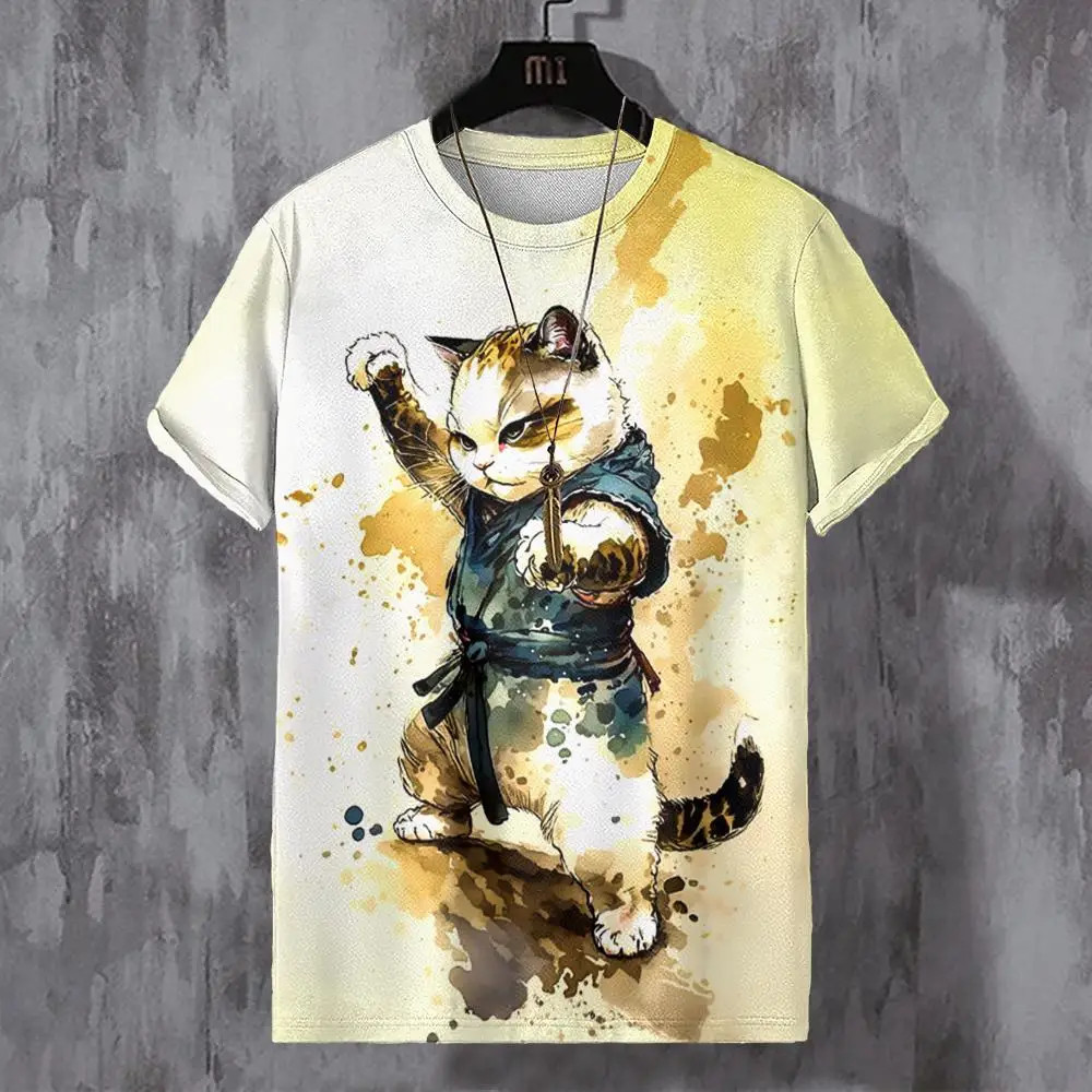 Men'S Samurai Cat Japanese Art Print Casual T-Shirt
