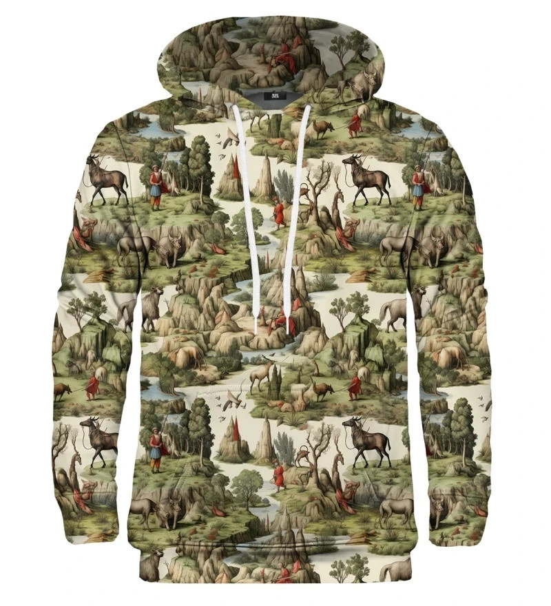 Men's Cat Warrior Guard With Knife Art Print Casual Hooded Zip Up Jacket