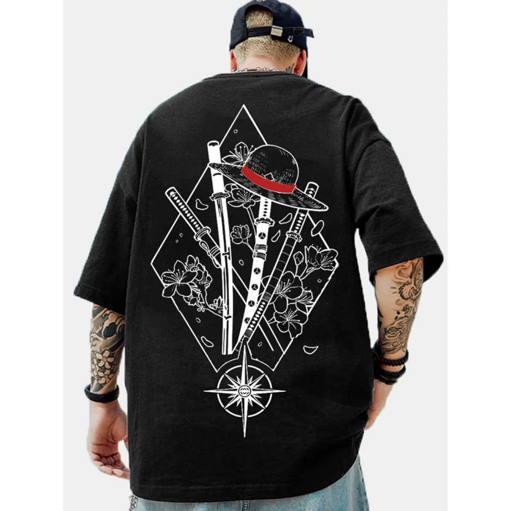 Men's Samurai Tower Tree Japanese Art Print Casual Short Sleeve T-Shirt