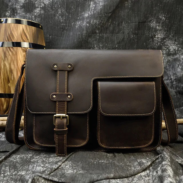 Men's Shoulder Bag - Cowhide Brown