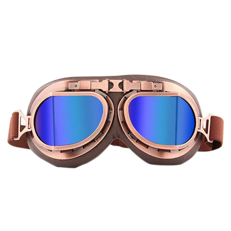 Vintage Aviator Motorcycle Goggles, One Size, Copper Color Frame, Multicolor Lens