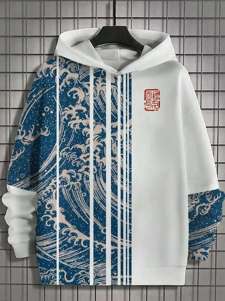 Men's Vintage Japanese Sea Wave Art Casual Sweatshirt