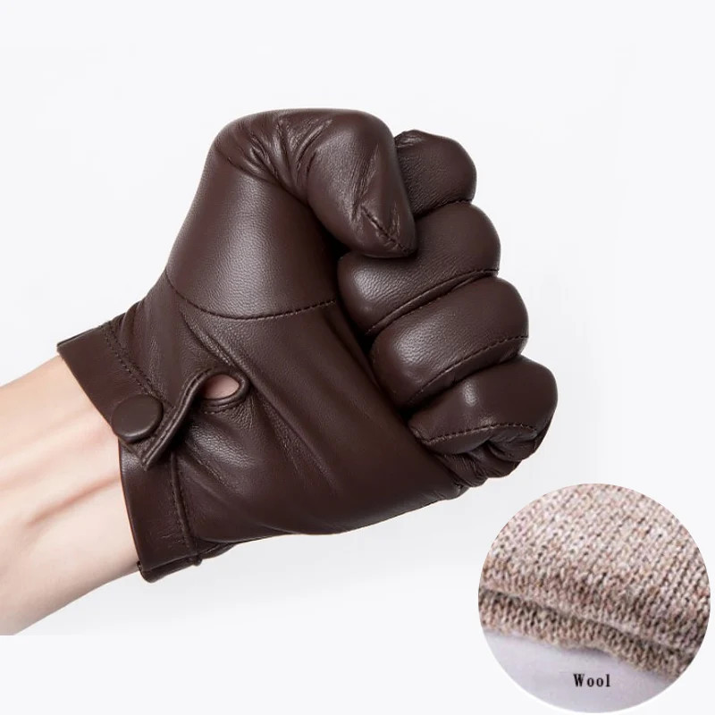 Men's Thin Leather Gloves Wrist Winter Warm Driving Touch Screen