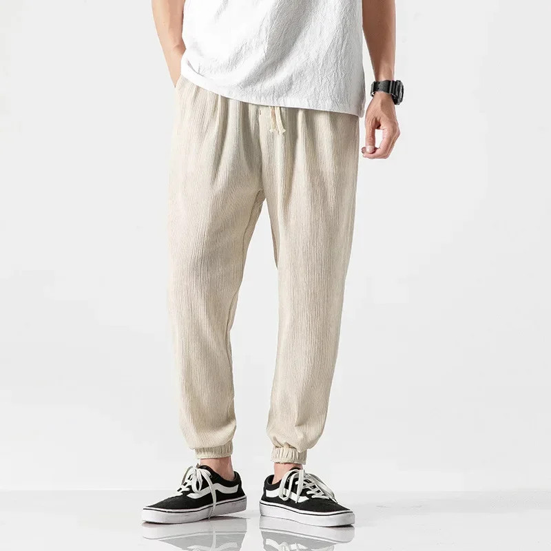 Men'S Vintage Drawstring Casual Cotton Linen Trousers